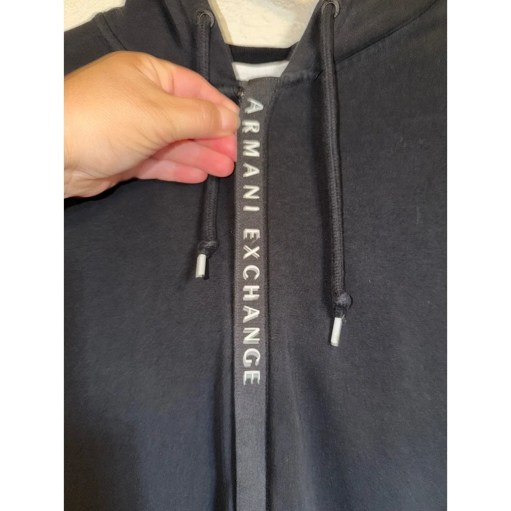 Armani Exchange Mens Black Full Zip Logo Tape Hoodie Sweatshirt Medium Fall 2014